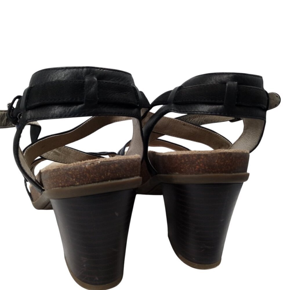 Abeo Bio System Biana Black Heeled Strappy Sandals Size 10 Block Heel Leather - Picture 6 of 14